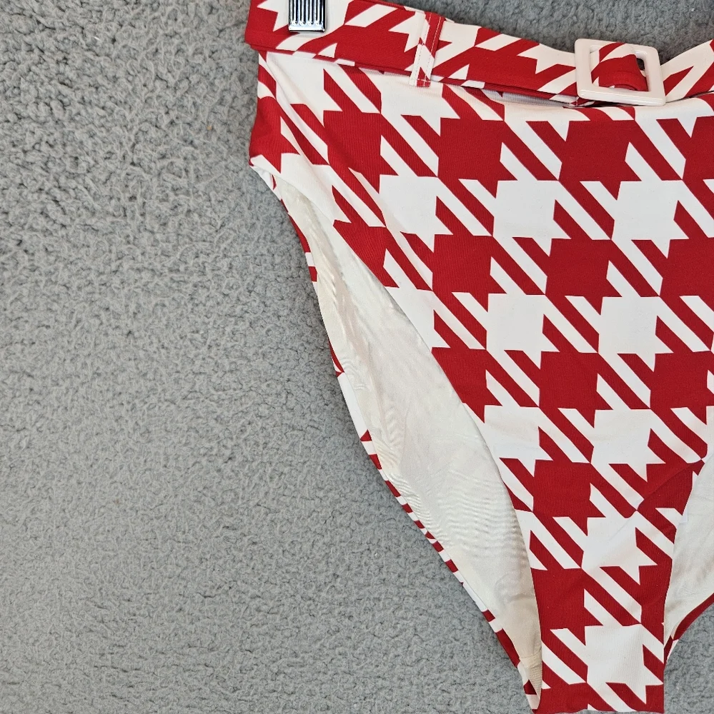 We Wore What Emily Cherry Red White Hounds Tooth Swim Suit Bottom sz L